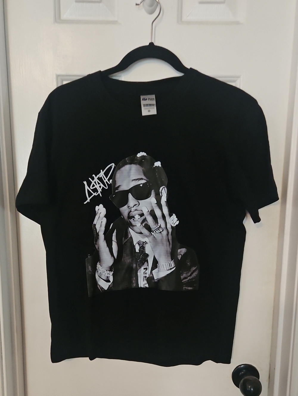 Gildan Black Tee with Monochrome Portrait Graphic Od Asap Rocky